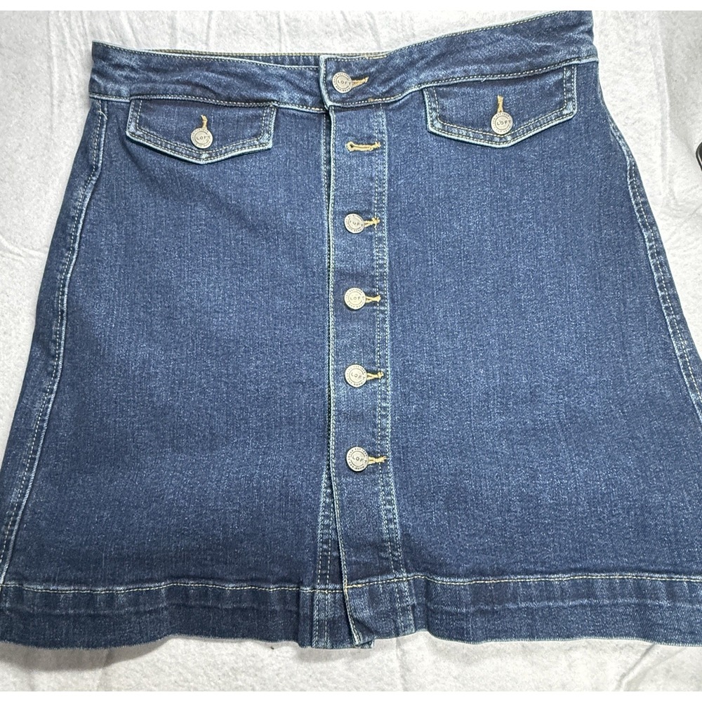 LOFT Womens 10 Button Front Denim Skirt A Line Blue Jean Stretch Cottagecore